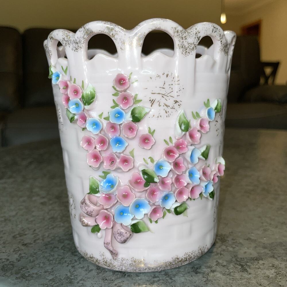 Vintage Norcrest Fine China E 366 Pink 3D Floral Planter/vase Cottagecore Rare